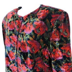 Vintage Velvet Jacket Lurex Floral Novelty Buttons Shoulder Pads Evening USA 14